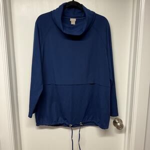 Chicos Womens Blue Cowl Neck Pullover Long Sleeve Navy Blue Top Size Size Large
